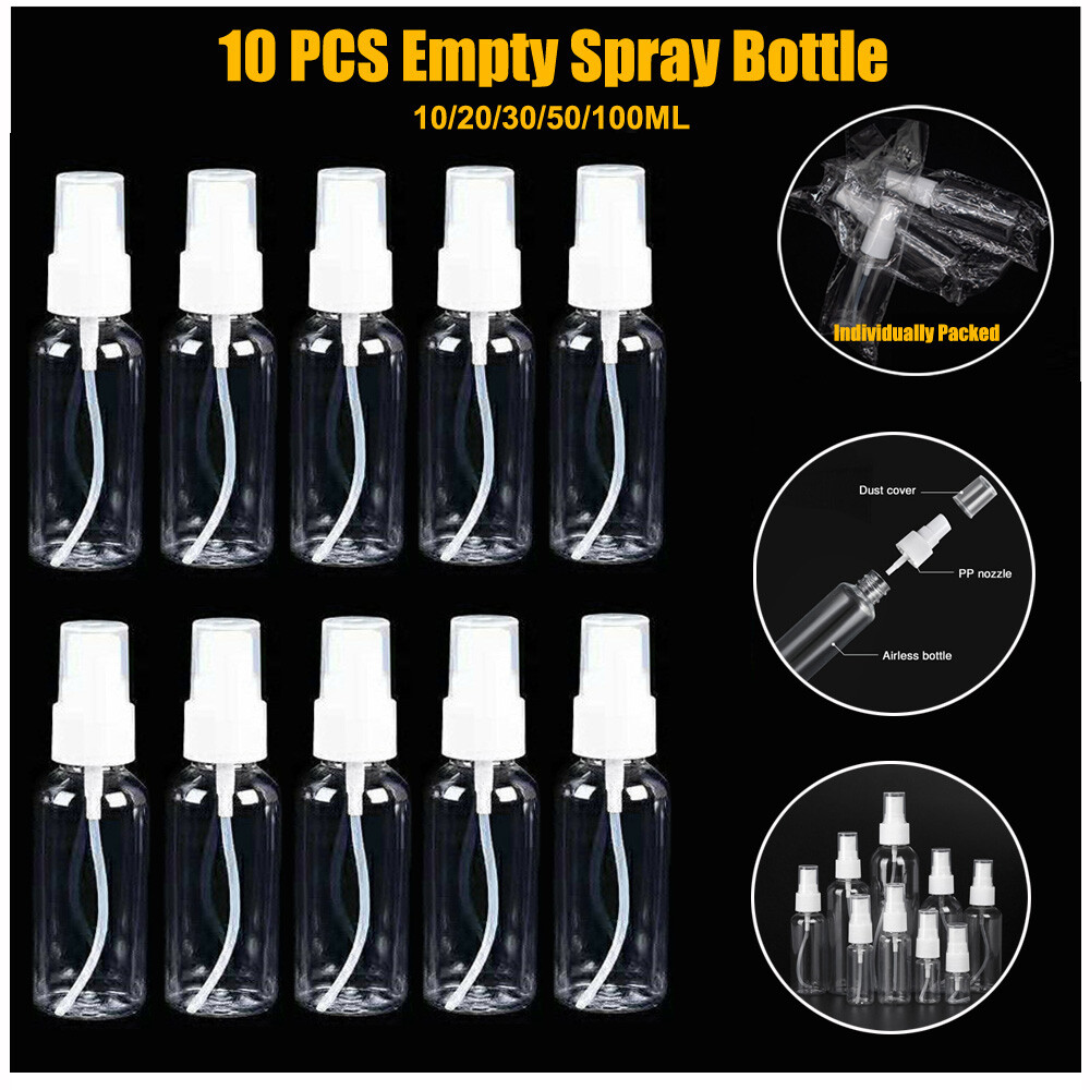 Atomizador de perfume de plástico transparente 10X 30/50/100ML botella de spray vacía viaje de belleza