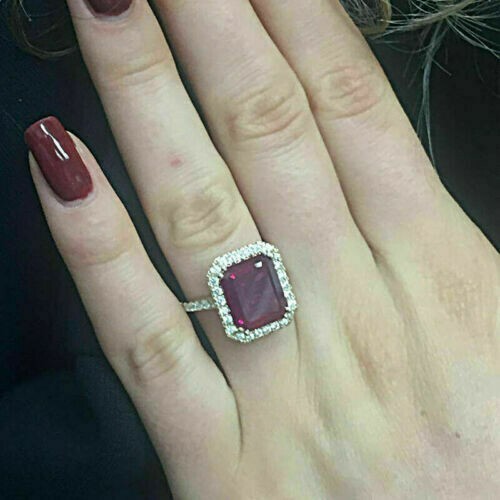 1.75Ct Emerald Ruby Halo Engagement Ring in 14k Yellow Gold Plated Silver