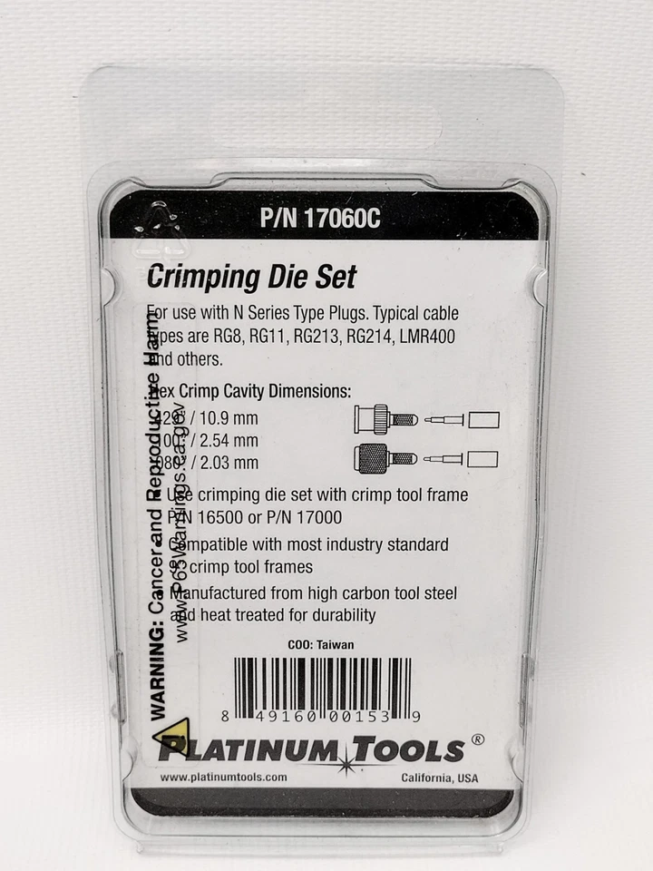 Platinum Tools 17060C Crimping Die Set N Series Type Plugs RG8 RG11 RG213 LMR400 - Image 2 of 2