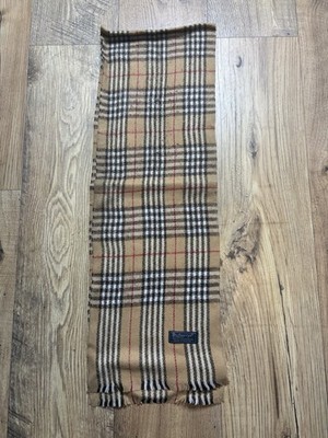 Burberrys Vintage Lambswool Nova Check Schal Camel Made in England 100% Wolle