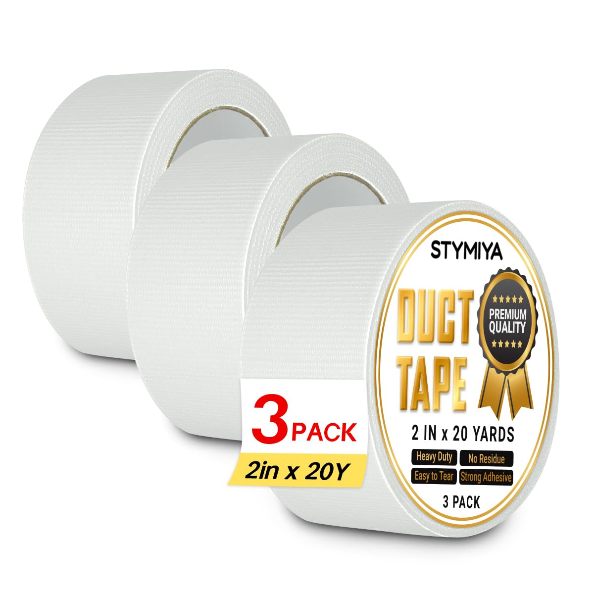 White Duct Tape Heavy Duty: 3 Rolls 2''X20Yd Wide Waterproof Outdoor Duck Furnit