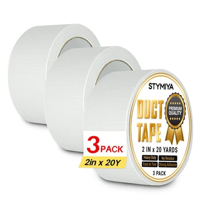White Duct Tape Heavy Duty: 3 Rolls 2''X20Yd Wide Waterproof Outdoor Duck Furnit