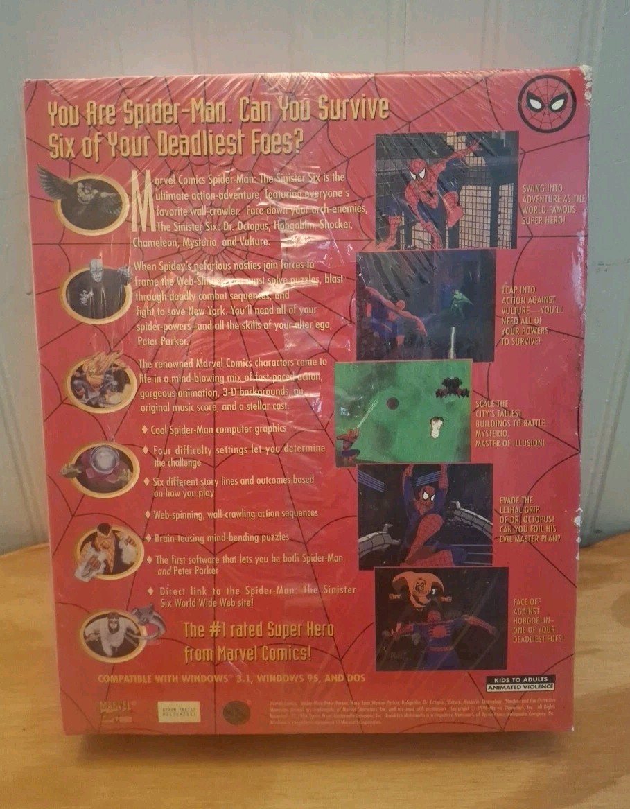 Spider-Man: The Sinister Six PC, 1996, CD-ROM Big Box Game Marvel