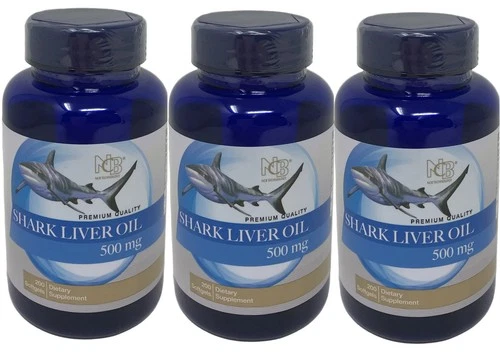 3 Bottles Shark Liver Oil, 500mg 3x200= 600 softgels Best Deal Free Shipping