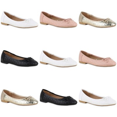 Damen Klassische Ballerinas Schleifen Leder-Optik Schuhe 839990 Mode
