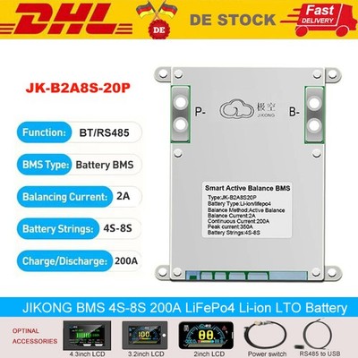 JK-B2A8S20P Smart BMS 4S-8S 200A Lifepo4 Li-Ion LTO Battery 2A Active Balance