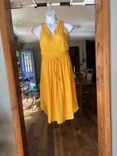 NWT Tahari Bright Yellow V-Neck Summer Dress with Tie Details Size M MSRP $118