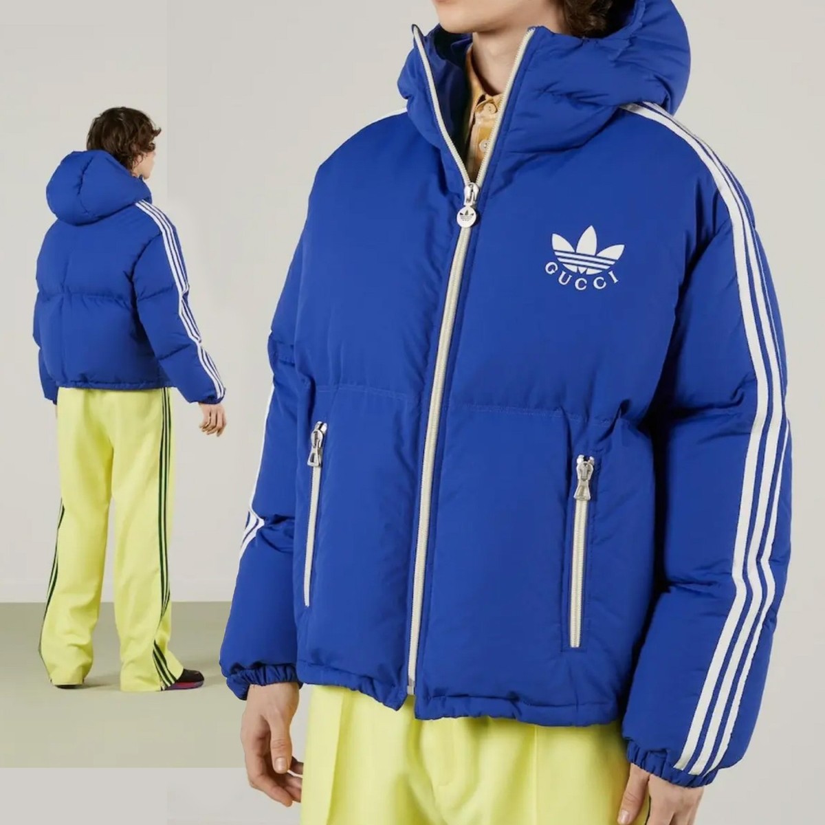 GUCCI MENS DOWN JACKET X ADIDAS G LOGO TREFOIL BLUE $3,200 sz 56