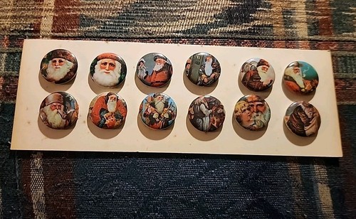 Lot of 12 Vintage Santa Claus 1" Celluloid Pinback Badges