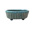 Hull Pottery Planter F3 90 Ribbed Oval Blue Footed MCM USA Vintage
