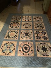 Vintage Hand Stitched Star Quilt 77x97 Signed By Moore Pink  Blue