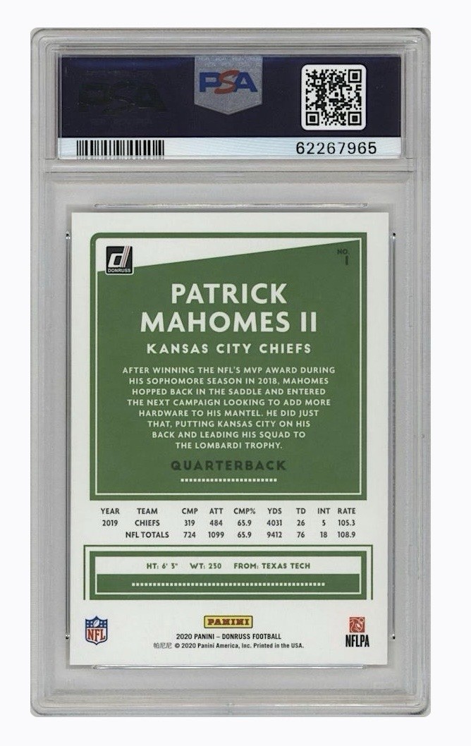 2020 PANINI DONRUSS PATRICK MAHOMES II PSA 9 Kansas City Chiefs ￼ view 2