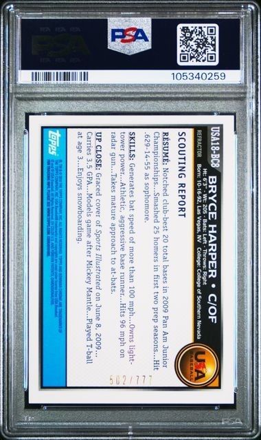 2010 Bowman Chrome 18U USA Refractor /777 BC8 Bryce Harper PSA 7 1st Bowman view 2
