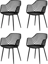 Dining Chairs Set of 4, Modern Kitchen Chairs W/Arms & Backrest, Metal Legs, Non