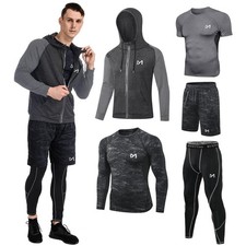 5Pcs Men's Compression Sets Pants Long Sleeve Shirt Athletic Shorts Running J...