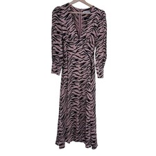 Rare Ref 100% Silk Keats Tiger lily Puff Sleeve Midi Dress Sz 2