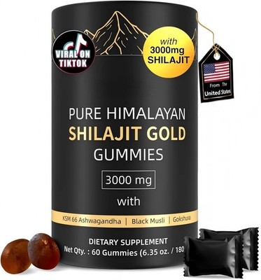 3000mg Himalayan Shilajit Gummies Gold for Men & Women - 60 Count (Pack of 1) 