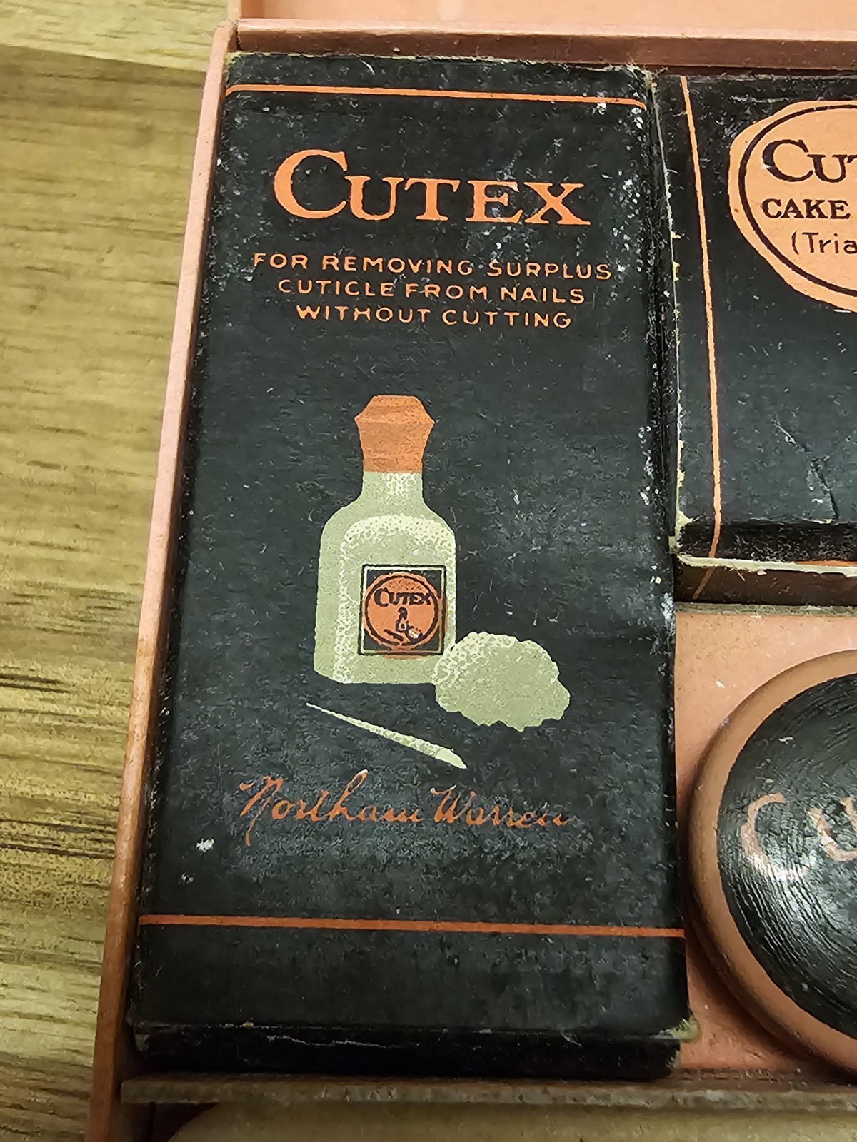 Vintage Cutex Nail Caddy Set Cuticle Paste Polish Vanity Set Pink And Black Box