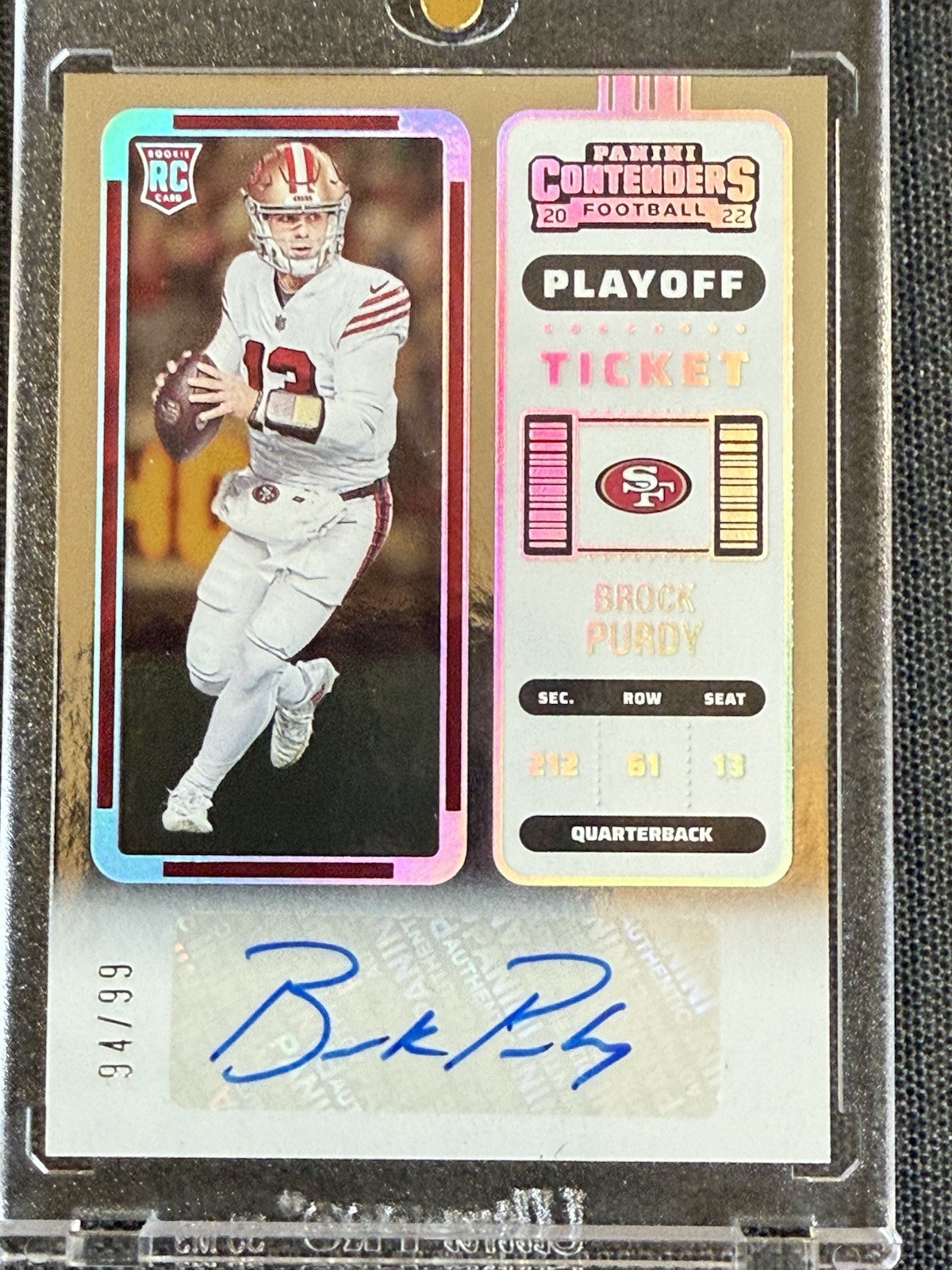 2022 PANINI CONTENDERS BROCK PURDY RC " PLAYOFF TICKET " AUTO # 94 / 99