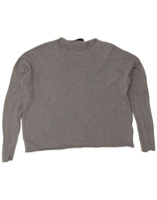 Zara Damen Crop Oversize U-Boot Ausschnitt Pullover Pulli UK 10 Small Grau Baumwolle CM14
