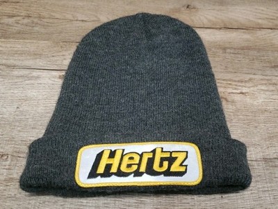 Vtg HERTZ Knit Beanie Hat One Size Fits All With Embroidered Patch Logo 