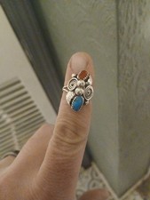 Vintage Native American Sterling Silver Turquoise Coral Ring Size 7 1/2 S.W
