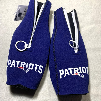 New England Patriots NFL Bottle Holder Coozie Kolder Blue w/ Zipper Lot of 2