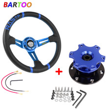 Racing Car 14 Deep Dish Drifting Steering Wheel Blue Quick Release Adapter