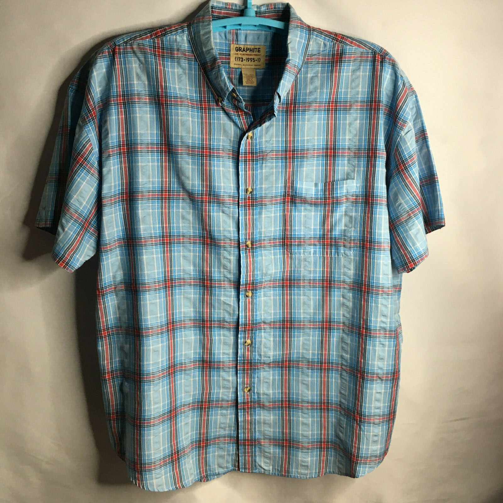 Graphite Original Jeanswear Blue Plaid XXL Men's Short Sleeve Button