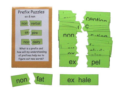 Teacher Made Literacy Center Learning Resource Game Prefix Puzzles non, ex