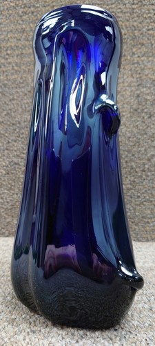 Jarrón de vidrio artístico azul estilo Skrdlovice/Beranek vintage de mediados de siglo - Imagen 6 de 12