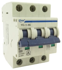 YuCo YC-1-3C Miniature Din Rail Circuit Breaker C-Curve 1-Amp 3P 480VAC 220VDC