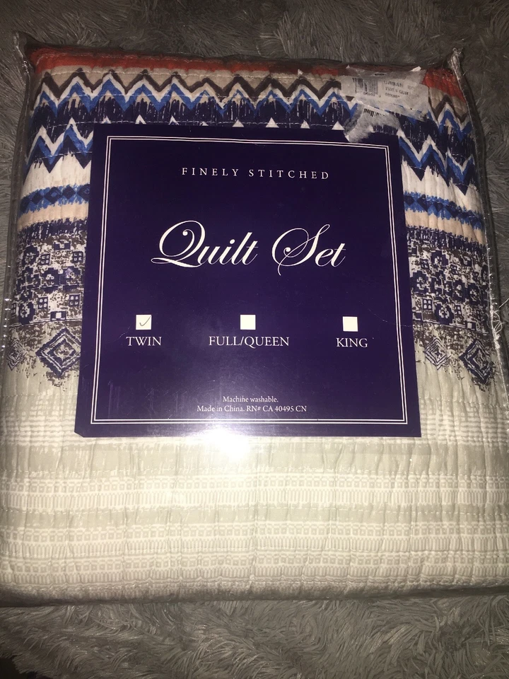 URBAN BOHO 2 piezas Juego de Edredón Doble Bohemio Tribal Batik Reversible Raya Azul Nuevo Foto 2 de 4