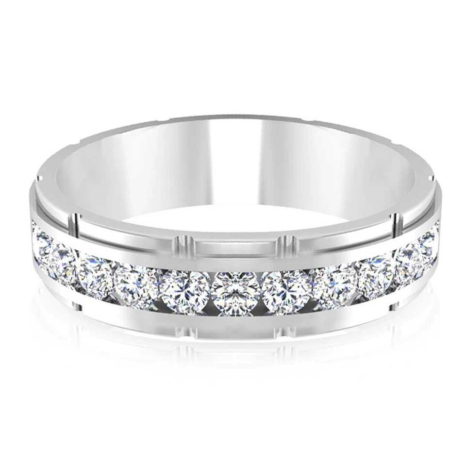 Alianza de boda de diamantes naturales de corte redondo de 0,66 quilates real platino 950 talla 12 Foto 3 de 4