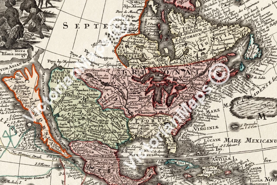 America North & South United States early old map Seutter 1730 art print poster - Image 4 of 4