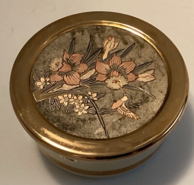 Vintage Chokin Hummingbird Jewelry Trinket Box Porcelain 24K Gold