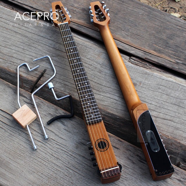 Acepro Mini Electric Acoustic guitar, Mute Travel guitar Roast Maple