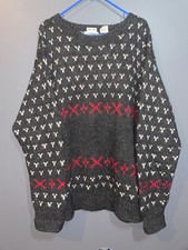 Vintage Hand Knit Heavy Chunky Knit Wool Sweater Fair Isle Birds Eye Nordic XL