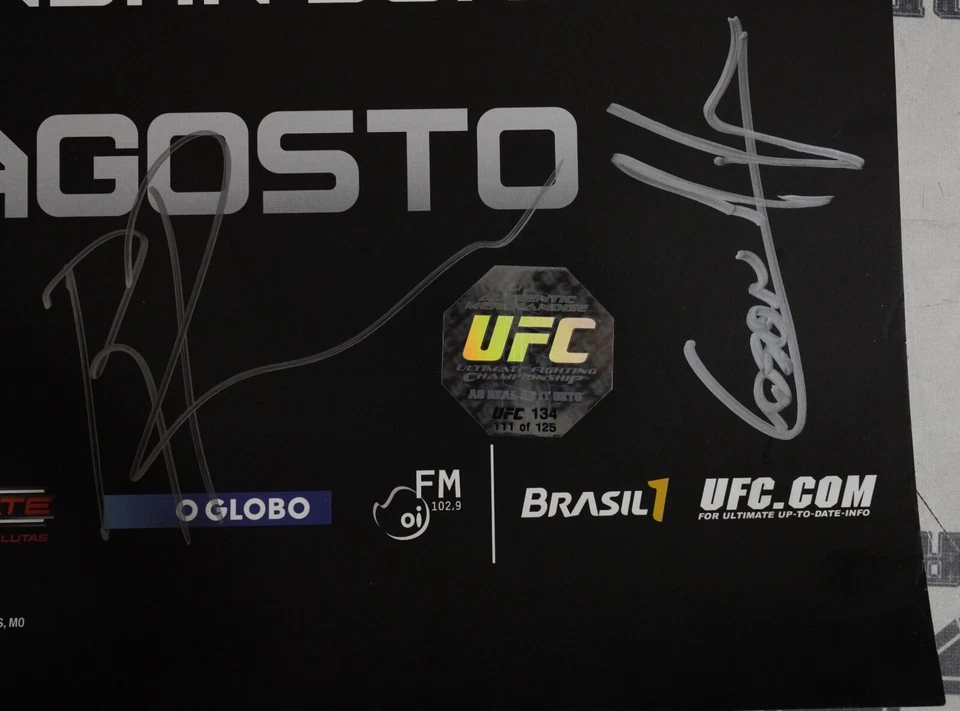 Póster de Anderson Silva Yushin Okami Shogun Rua +21 firmado con tarjeta UFC 134 Rio SBC Foto 3 de 4