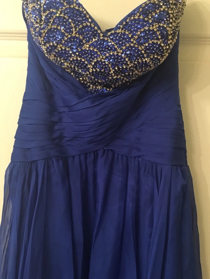 Hermoso vestido de noche largo sin tirantes Cache talla 0 azul real Foto 2 de 4