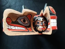 NORTHWEST COAST DESIGN DOUBLE MASK, MAN-WOLF TRANSFORMATION MASK,  WY-0724*07682