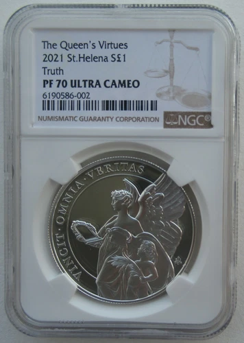 NGC PF70 Great Britain UK St.Helena 2021 Queen's Virtues Truth Silver Coin 1oz