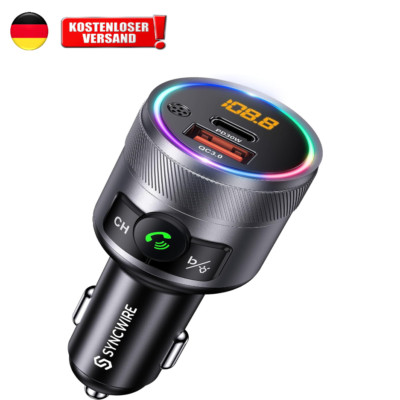 syncwire bluetooth 5.3 fm-transmitter für das auto, 48w max pd & qc 3.0 schne...