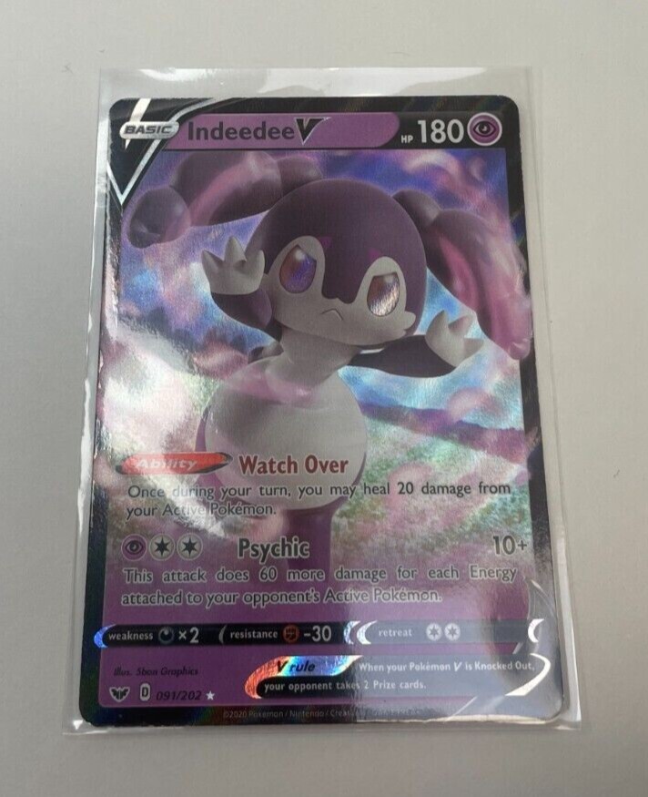Indeedee V 91/202 Sword & Shield base Holo Ultra Rare Pokémon Card Never Played