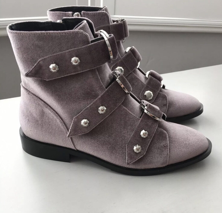 379 KAT MACONIE London Dusty Pink Velvet Studded Ankle Boots UK