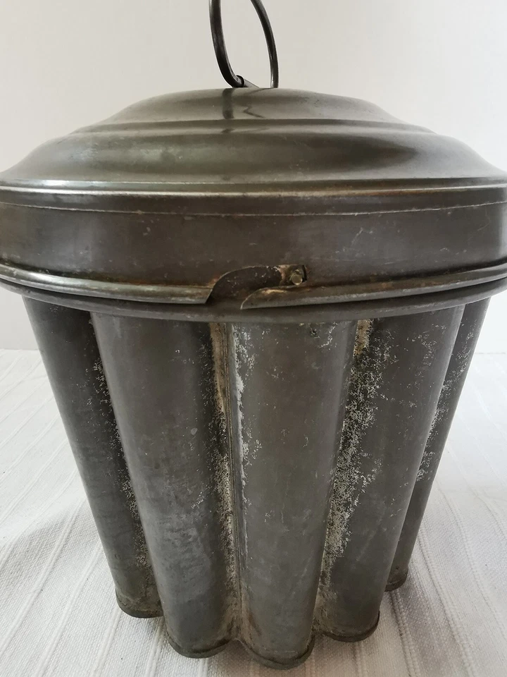 Vintage Antik 30er Puddingform mit Deckel Wasserbad Guggelhupf Kuchenform - Bild 3 von 4