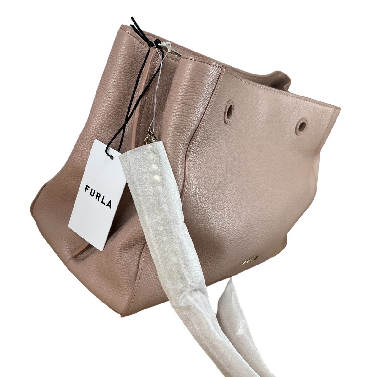 Furla Aura Leather Tote Moonstone Double Top Handled