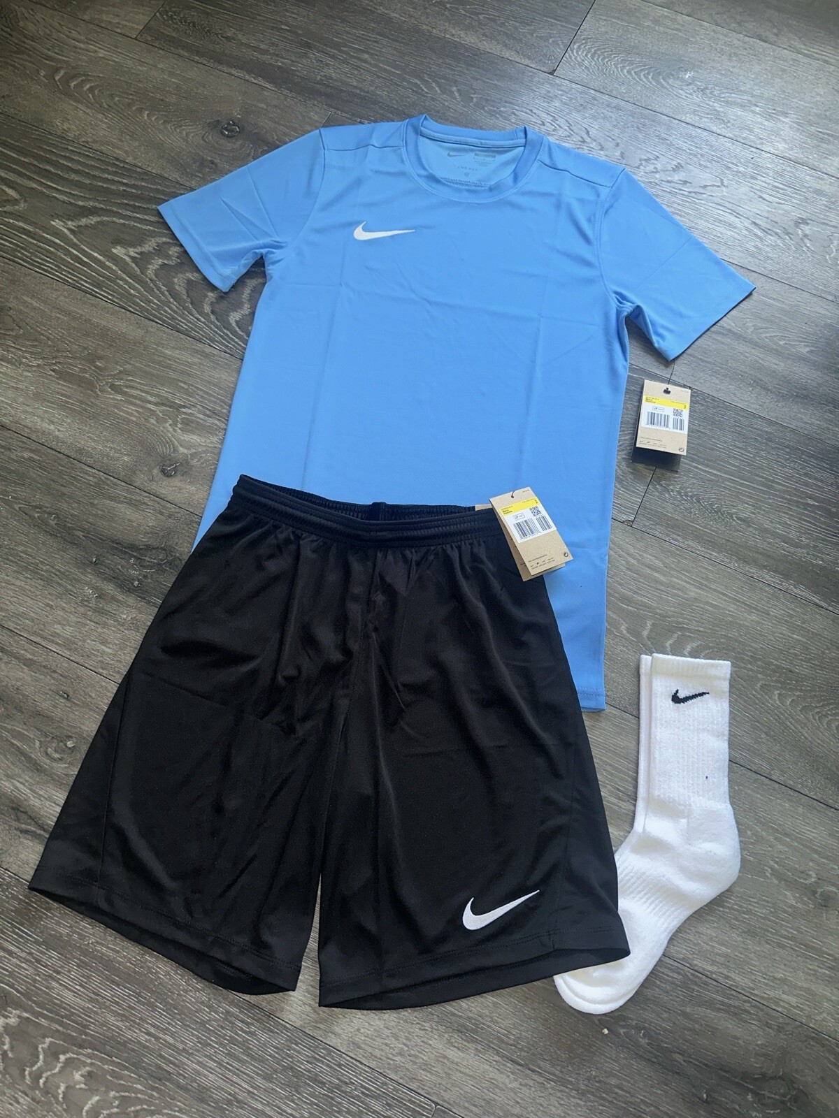 Nike Dri Fit T Shirt Shorts Tracksuit Set - Baby Blue  Black  (Mens Small) image 2