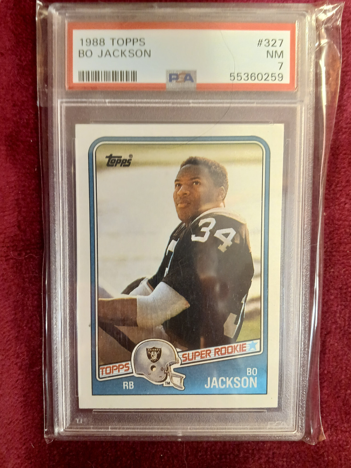 1988 Topps  Super Rookie  Rookie Bo Jackson #327 Card Raiders PSA 7 NM