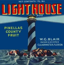 Clearwater Florida Lighthouse Orange Citrus Fruit Crate Label Art Print